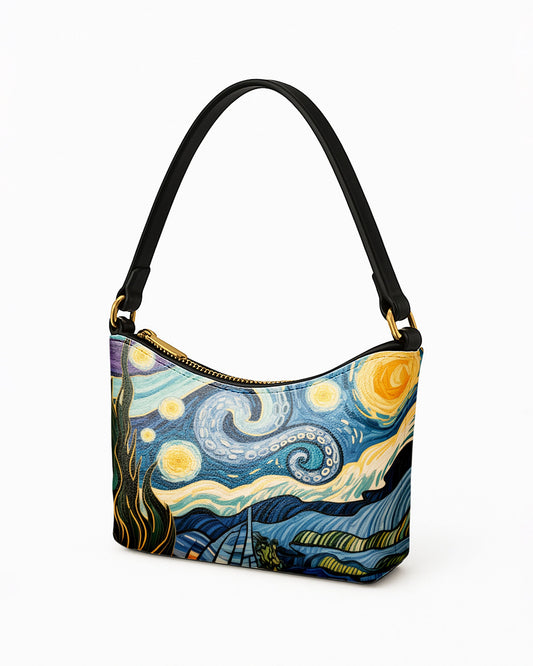RE:LEATHER Leather Baguette Bag Underarm Shoulder Bag in Starry Night Octopus Tentacle 02
