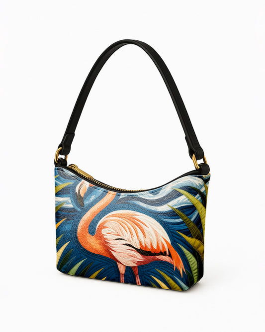 RE:LEATHER Leather Baguette Bag Underarm Shoulder Bag in Flamingo and Natrural Leaf