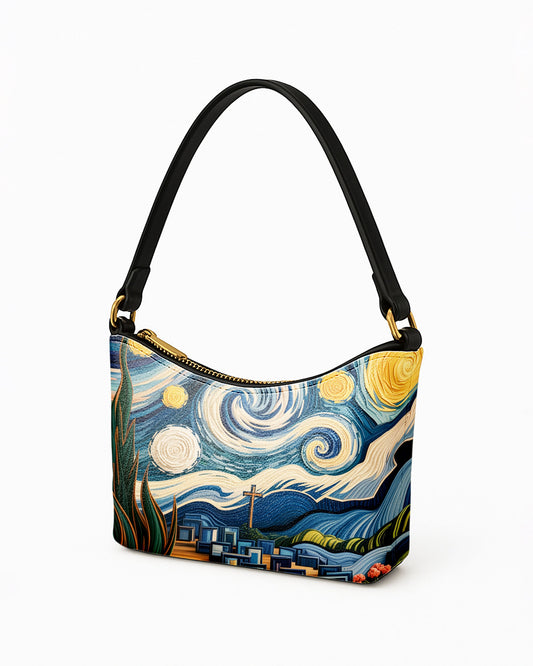 RE:LEATHER Leather Baguette Bag Underarm Shoulder Bag in Starry Night Home with The Cross 02