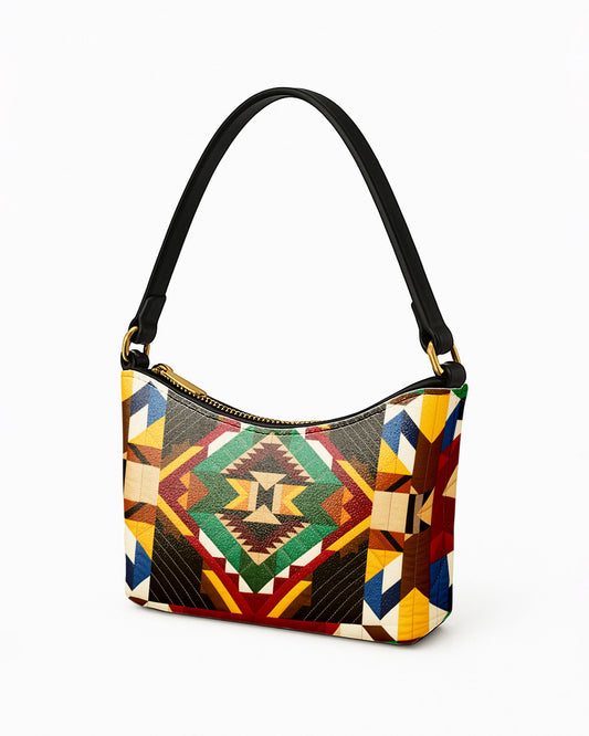 RE:LEATHER Leather Baguette Bag Underarm Shoulder Bag in Native American Colorful Navajo Aztec