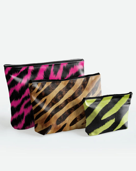 Set of 3 - RE:POUCH Essential Zipper Pouch for Makeup Cosmetic Bag in Zebra Stripes