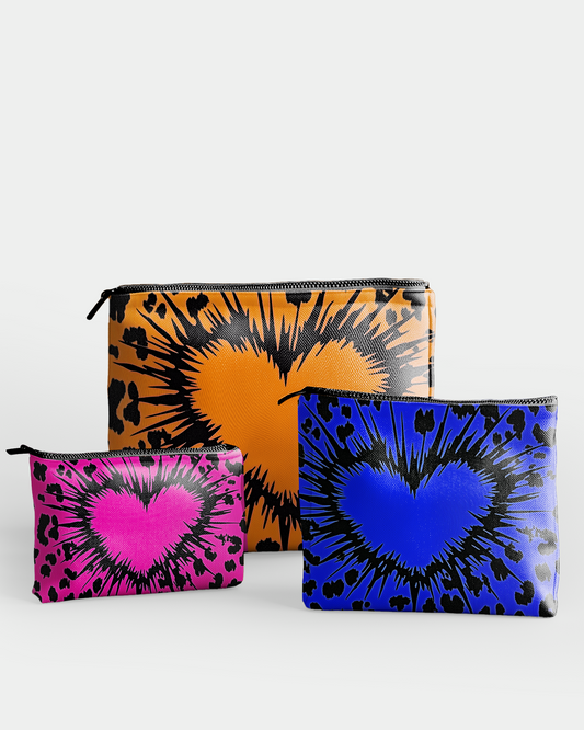 Set of 3 - RE:POUCH Flat Zipper Pouch for Makeup Bag in Wild Hearts