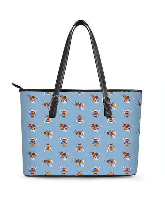 RE:LEATHER Leather Saddle Shoulder Bag with Top Handle Casual Tote Bag in Watercolor Bee Blue