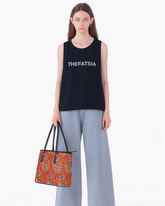 RE:LEATHER Leather Saddle Shoulder Bag with Top Handle Casual Tote Bag in Vintage Tiny Flower Red