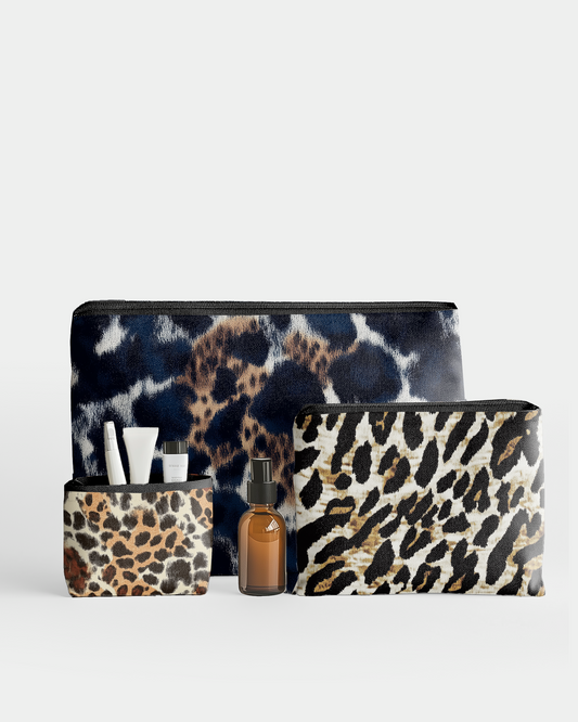 Set of 3 - RE:POUCH Flat Zipper Pouch for Makeup Bag in Leopard