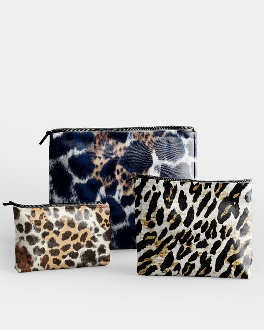 Set of 3 - RE:POUCH Flat Zipper Pouch for Makeup Bag in Leopard