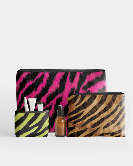 Set of 3 - RE:POUCH Flat Zipper Pouch for Makeup Bag in Zebra Stripes