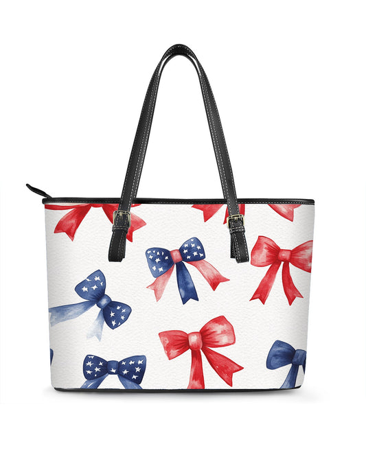RE:LEATHER Leather Saddle Shoulder Bag with Top Handle Casual Tote Bag in Watercolor USA America Bow Ribborn