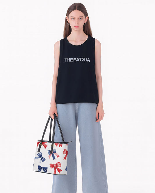 RE:LEATHER Leather Saddle Shoulder Bag with Top Handle Casual Tote Bag in Watercolor USA America Bow Ribborn