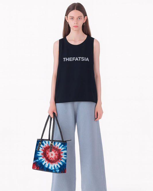 RE:LEATHER Leather Saddle Shoulder Bag with Top Handle Casual Tote Bag in Red White and Blue Tie Dye