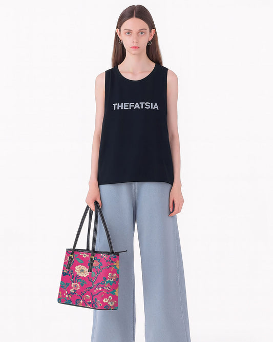 RE:LEATHER Leather Saddle Shoulder Bag with Top Handle Casual Tote Bag in Bright Pink Flower