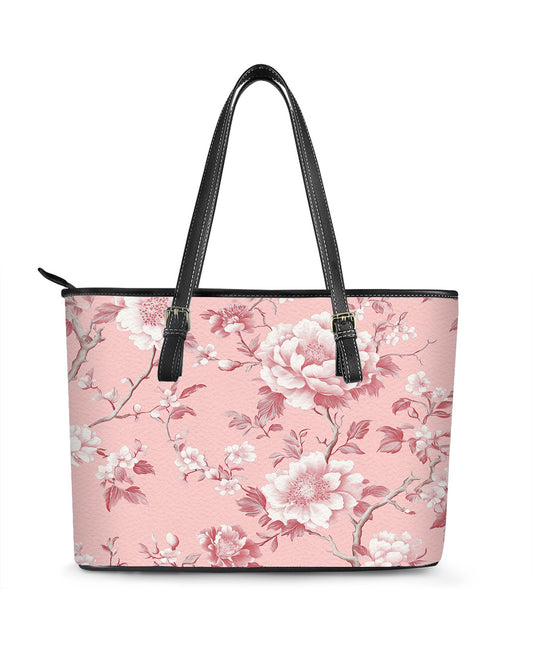 RE:LEATHER Leather Saddle Shoulder Bag with Top Handle Casual Tote Bag in Pink Flowers