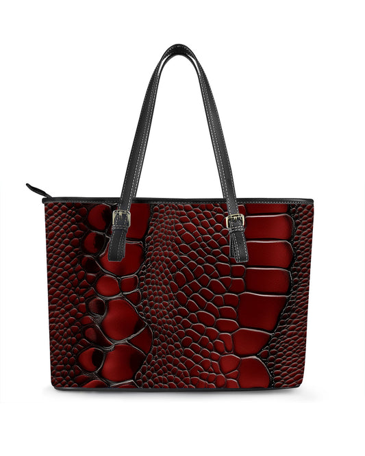 RE:LEATHER Leather Saddle Shoulder Bag with Top Handle Casual Tote Bag in Red Snake Skin