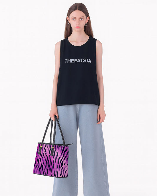 RE:LEATHER Leather Saddle Shoulder Bag with Top Handle Casual Tote Bag in Pink Purple Animal Print