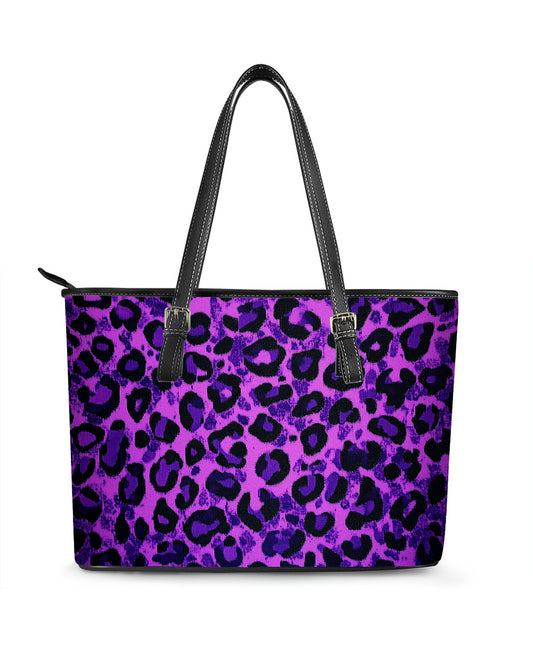 RE:LEATHER Leather Saddle Shoulder Bag with Top Handle Casual Tote Bag in Purple Leopard Print