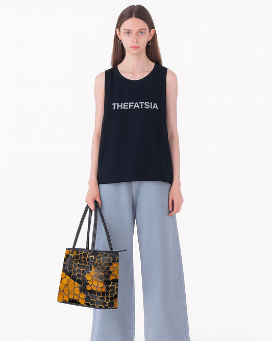 RE:LEATHER Leather Saddle Shoulder Bag with Top Handle Casual Tote Bag in Zoomed in Orange Snake Skin