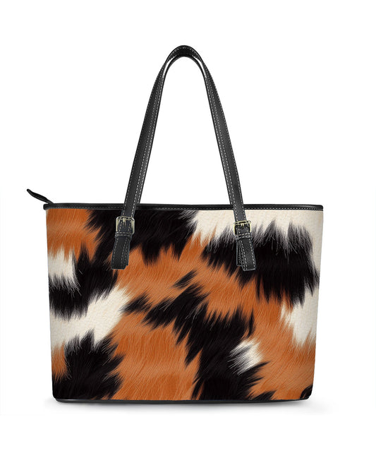 RE:LEATHER Leather Saddle Shoulder Bag with Top Handle Casual Tote Bag in Calico Fur