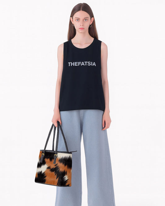 RE:LEATHER Leather Saddle Shoulder Bag with Top Handle Casual Tote Bag in Calico Fur