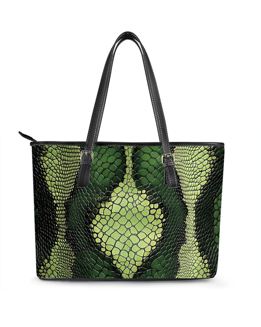 RE:LEATHER Leather Saddle Shoulder Bag with Top Handle Casual Tote Bag in Zoomed out Snake Skin
