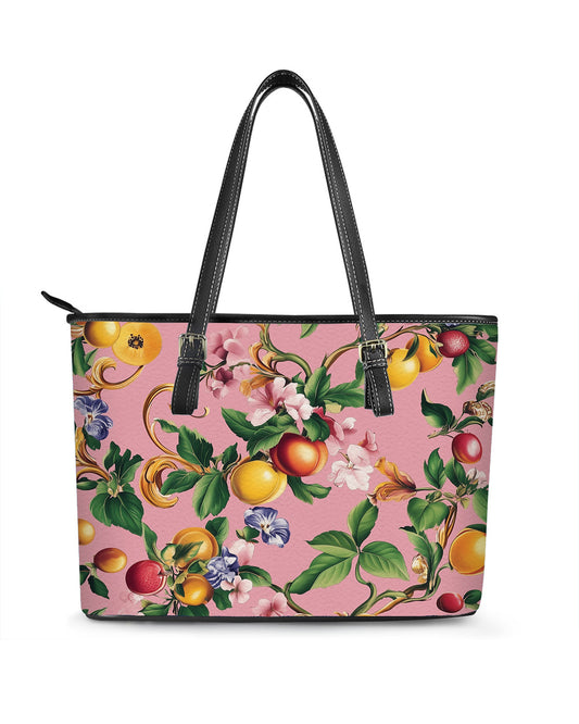 RE:LEATHER Leather Saddle Shoulder Bag with Top Handle Casual Tote Bag in Flower Fruit Pink