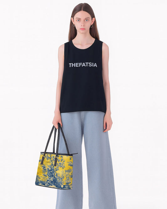 RE:LEATHER Leather Saddle Shoulder Bag with Top Handle Casual Tote Bag in Yellow Delft Chinoiserie