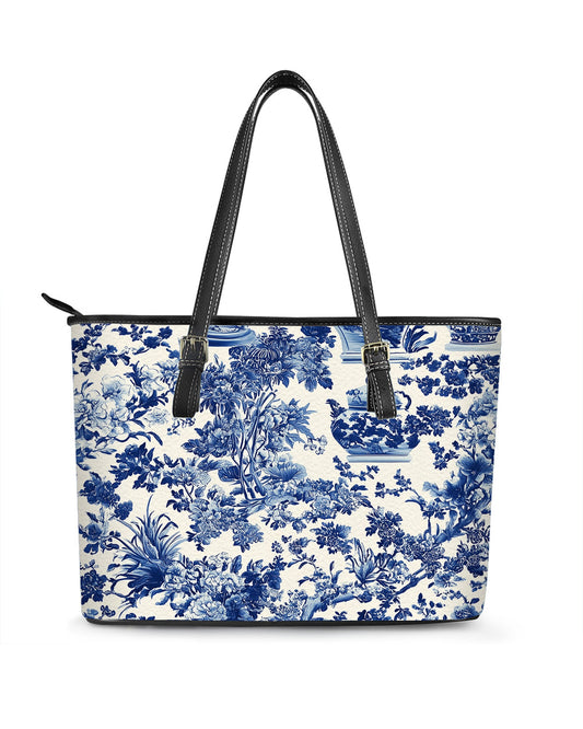 RE:LEATHER Leather Saddle Shoulder Bag with Top Handle Casual Tote Bag in Blue and White 02