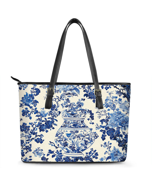 RE:LEATHER Leather Saddle Shoulder Bag with Top Handle Casual Tote Bag in Blue and White 01