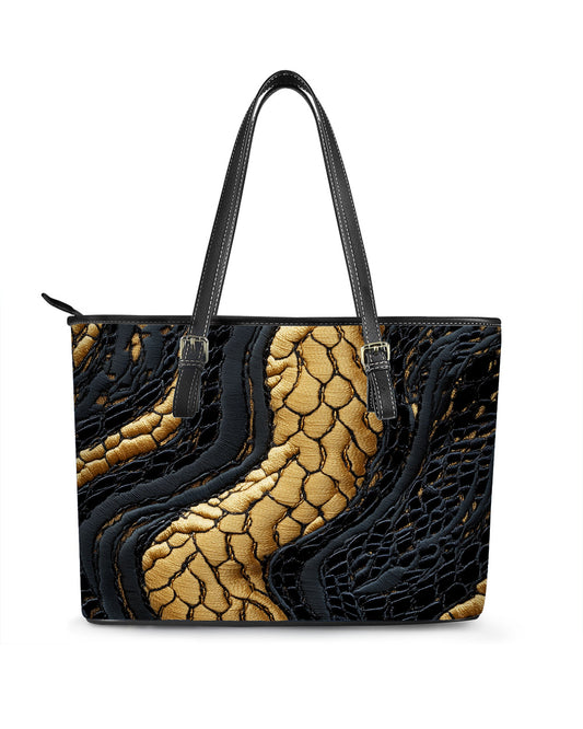 RE:LEATHER Leather Saddle Shoulder Bag with Top Handle Casual Tote Bag in Yellow and Black Snake Skin
