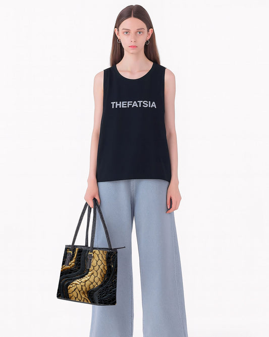 RE:LEATHER Leather Saddle Shoulder Bag with Top Handle Casual Tote Bag in Yellow and Black Snake Skin