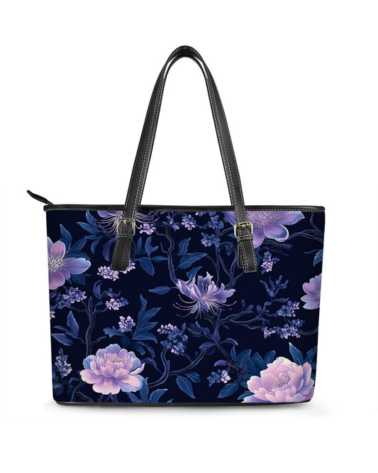 RE:LEATHER Leather Saddle Shoulder Bag with Top Handle Casual Tote Bag in Purple Blossom in The Dark