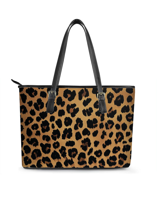 RE:LEATHER Leather Saddle Shoulder Bag with Top Handle Casual Tote Bag in Realistic Brown Leopard