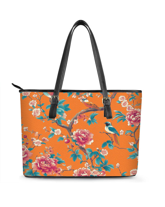 RE:LEATHER Leather Saddle Shoulder Bag with Top Handle Casual Tote Bag in Orange Bloom