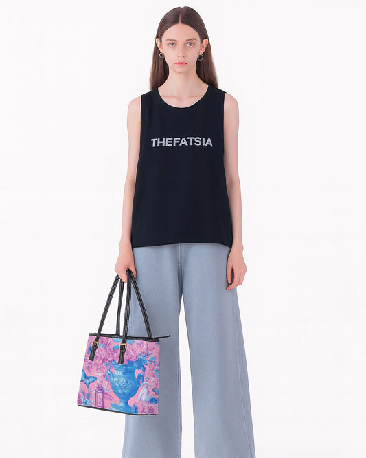 RE:LEATHER Leather Saddle Shoulder Bag with Top Handle Casual Tote Bag in Pink Blue Butterflies