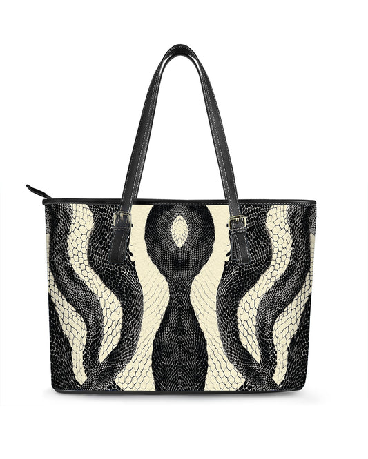 RE:LEATHER Leather Saddle Shoulder Bag with Top Handle Casual Tote Bag in Black and White Snake Skin