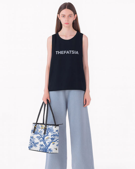 RE:LEATHER Leather Saddle Shoulder Bag with Top Handle Casual Tote Bag in Blue and Yellow Tree with Bees