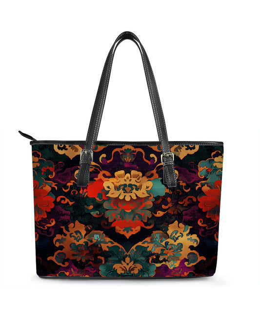 RE:LEATHER Leather Saddle Shoulder Bag with Top Handle Casual Tote Bag in Vintage Baroque Tapestry