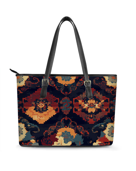 RE:LEATHER Leather Saddle Shoulder Bag with Top Handle Casual Tote Bag in Brocade Patterns