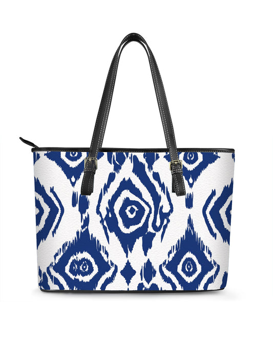 RE:LEATHER Leather Saddle Shoulder Bag with Top Handle Casual Tote Bag in Bohemia Blue White