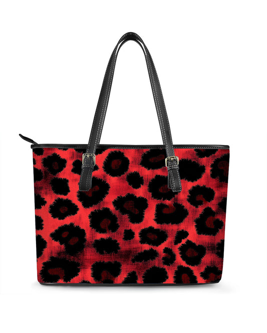 RE:LEATHER Leather Saddle Shoulder Bag with Top Handle Casual Tote Bag in Black and Ren Leopard Print