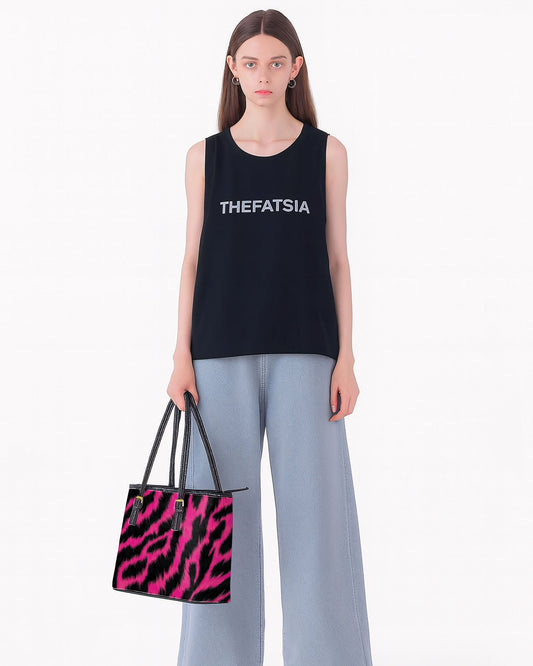 RE:LEATHER Leather Saddle Shoulder Bag with Top Handle Casual Tote Bag in Pink Zebra Stripes