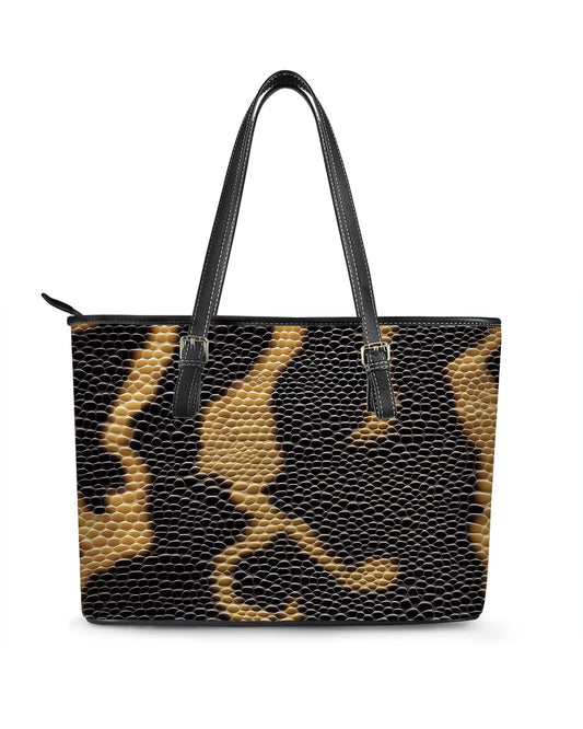 RE:LEATHER Leather Saddle Shoulder Bag with Top Handle Casual Tote Bag in Gold Snake Skin
